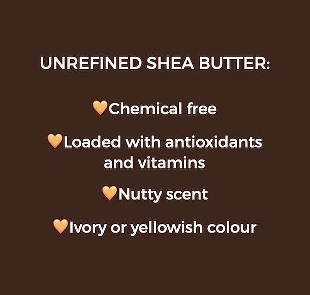 Unrefined shea butter contains good fatty acids and vitamins A, E and F. Our butter is handmade with traditional methods, with wild harvested shea nuts, fully vegan and chemical free 🌿💚. It is also fairly traded to give the producers fair pay for t