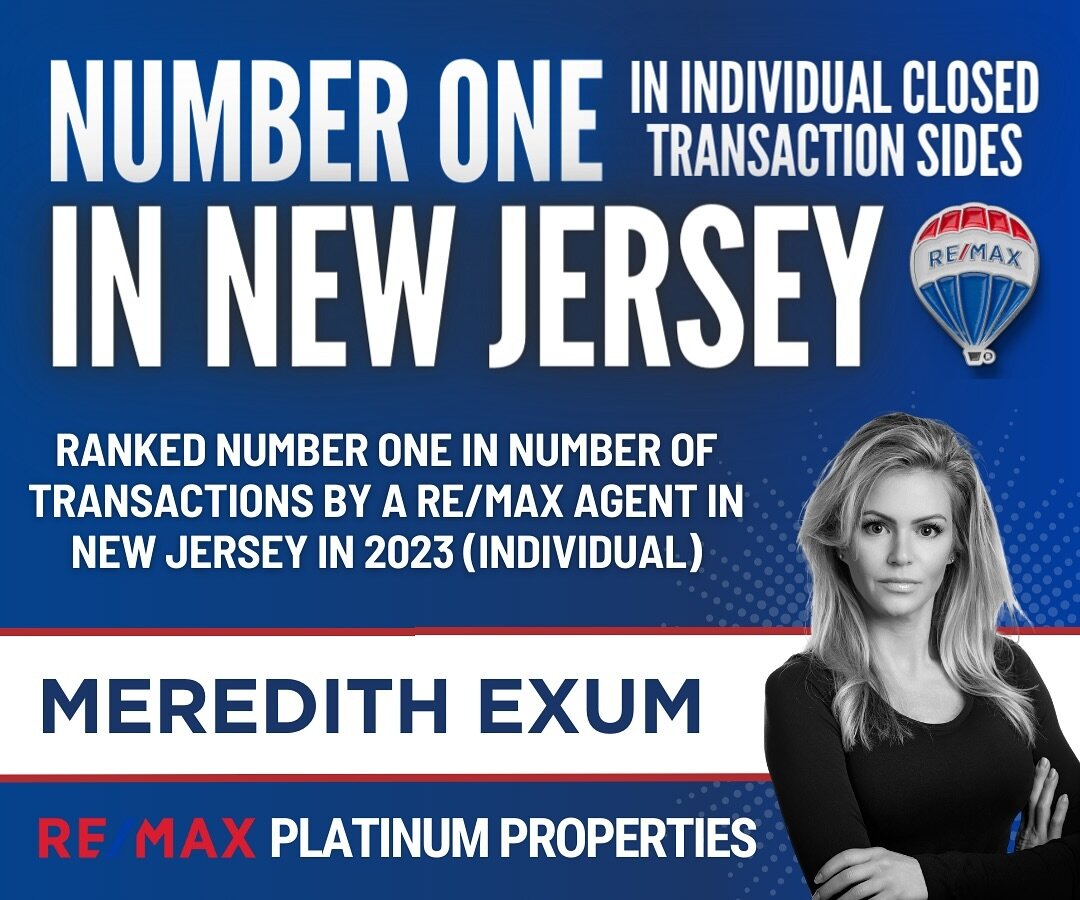 NUMBER ONE! ☝️💫 Please join us in congratulating Meredith Exum, who just ranked FIRST amongst RE/MAX agents throughout all of New Jersey based on individual transaction sides! In 2023, Meredith closed more transactions than any other individual RE/M