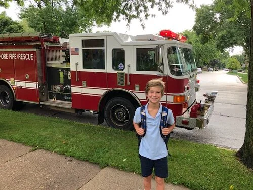 Cal had a special ride to school today!!