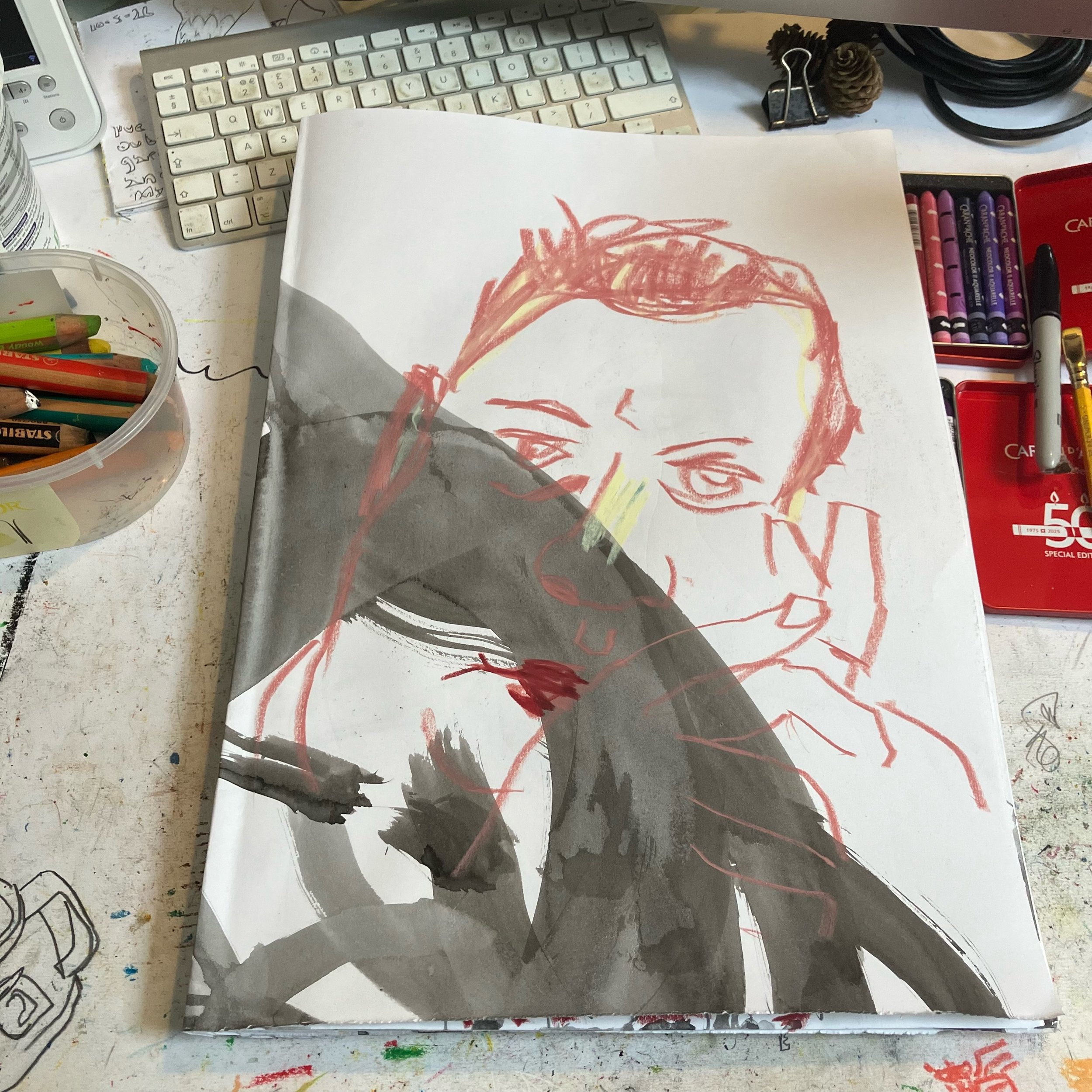 Pleased to be able to report that I did make it along to @drawingisfree_org this morning. 

I didn&rsquo;t make things easy for myself though. I made a sketchbook out of some pieces of the ink drawings  that I made during yesterday&rsquo;s excellent 