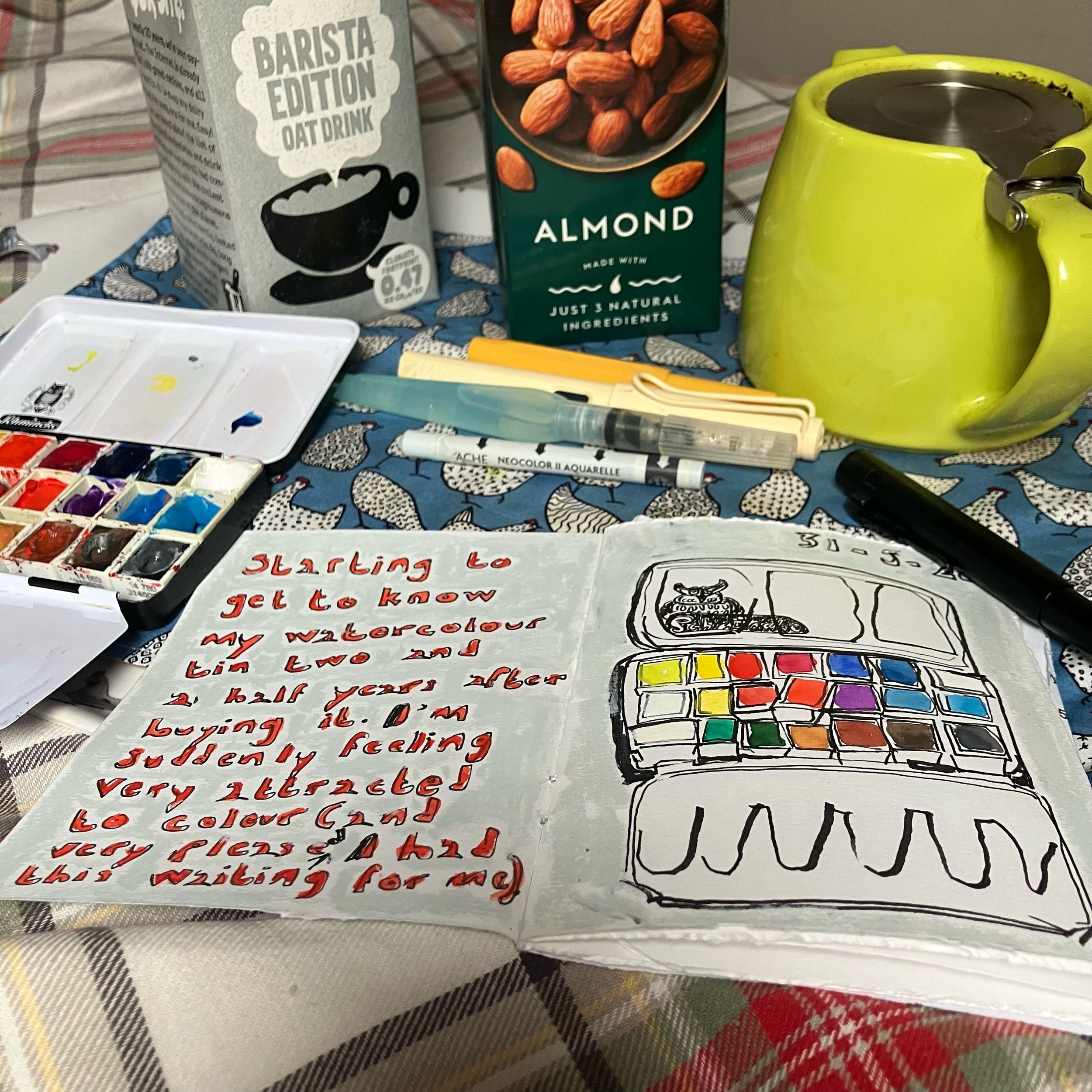 Sometimes the right time for something can take a while to arrive...

This morning I&rsquo;ve been getting to know a watercolour set that I bought two and a half years ago, and watching an excellent course about making zines by @aldeanda that I bough