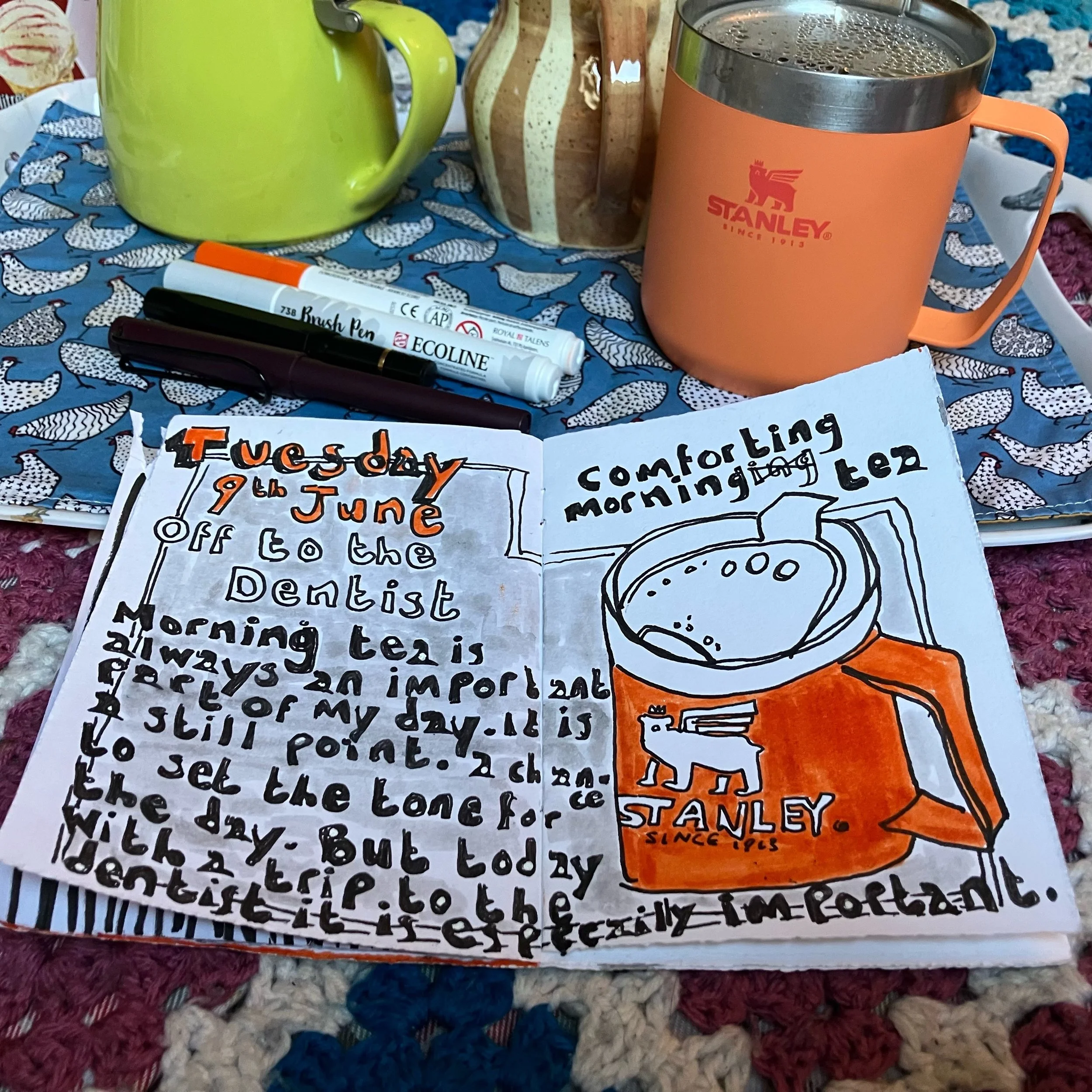 I&rsquo;ve been comforting myself with some early morning tea and drawing in readiness for a dentist appointment first thing this morning.

Morning tea is always an important part of my day, but today it feels especially so.

Wishing you some comfort