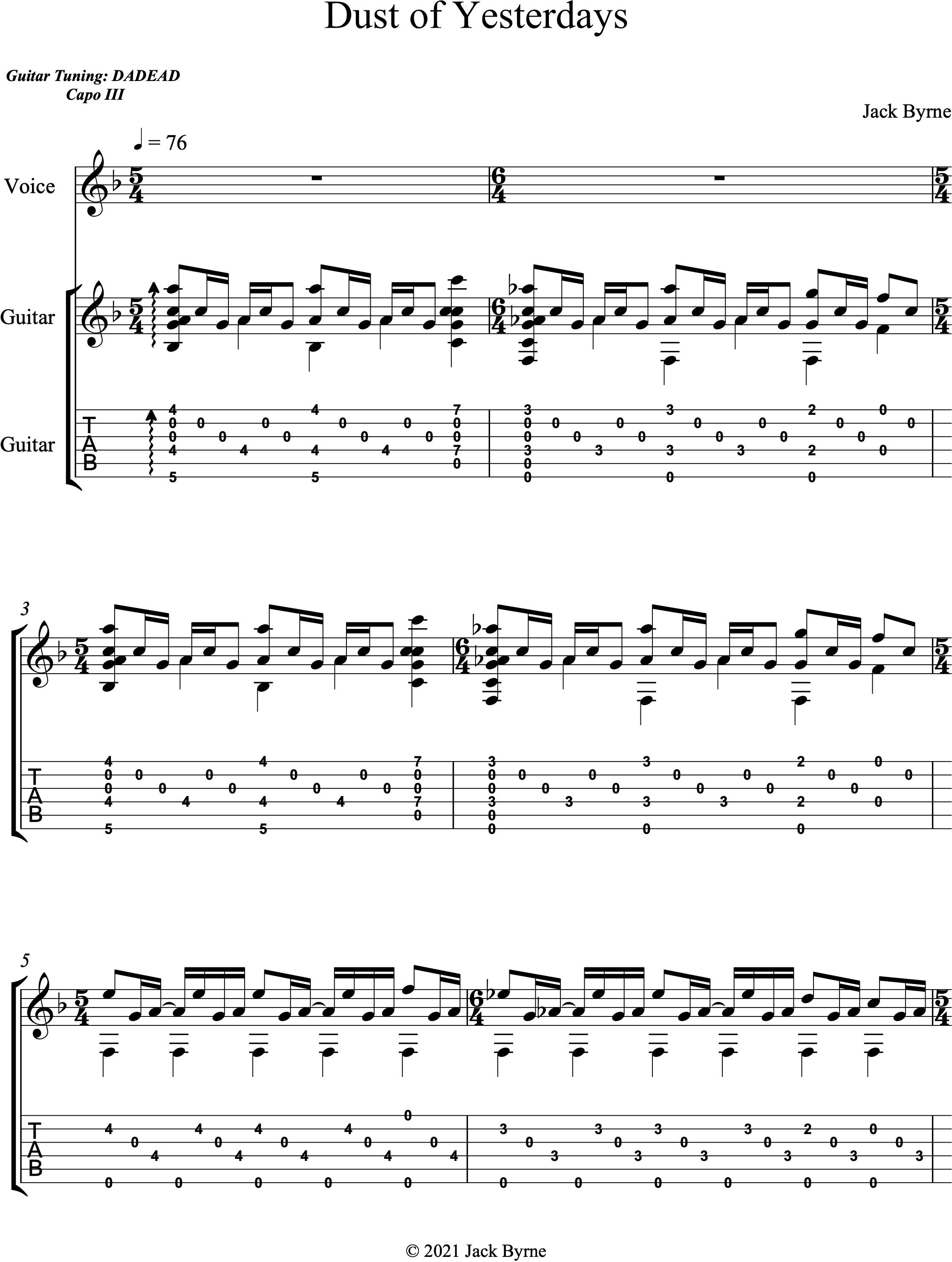Jack Byrne - Dust of Yesterdays (Sheet Music/TAB)