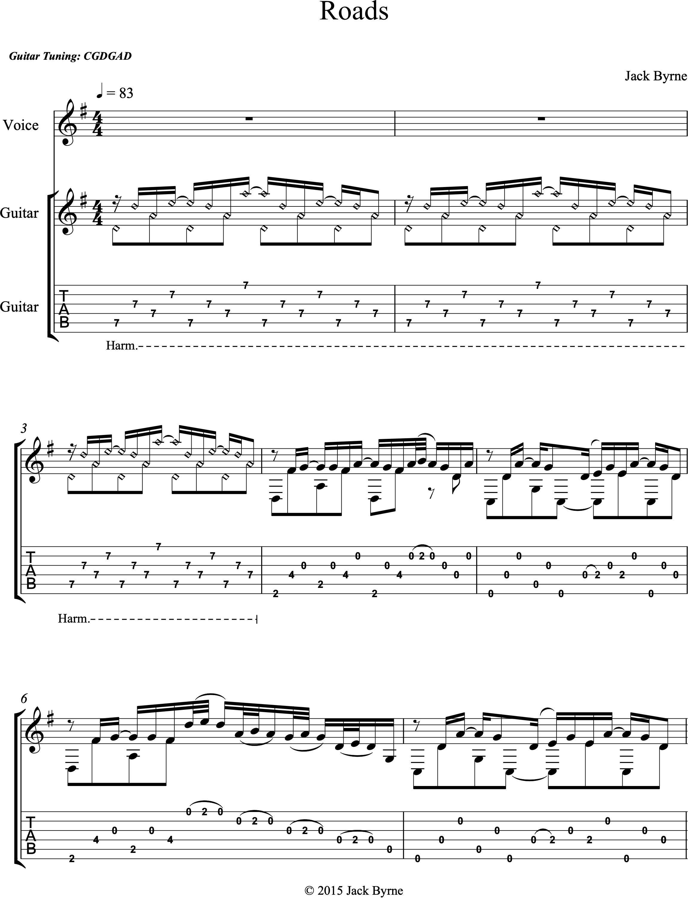 Jack Byrne - Roads (Sheet Music/TAB)