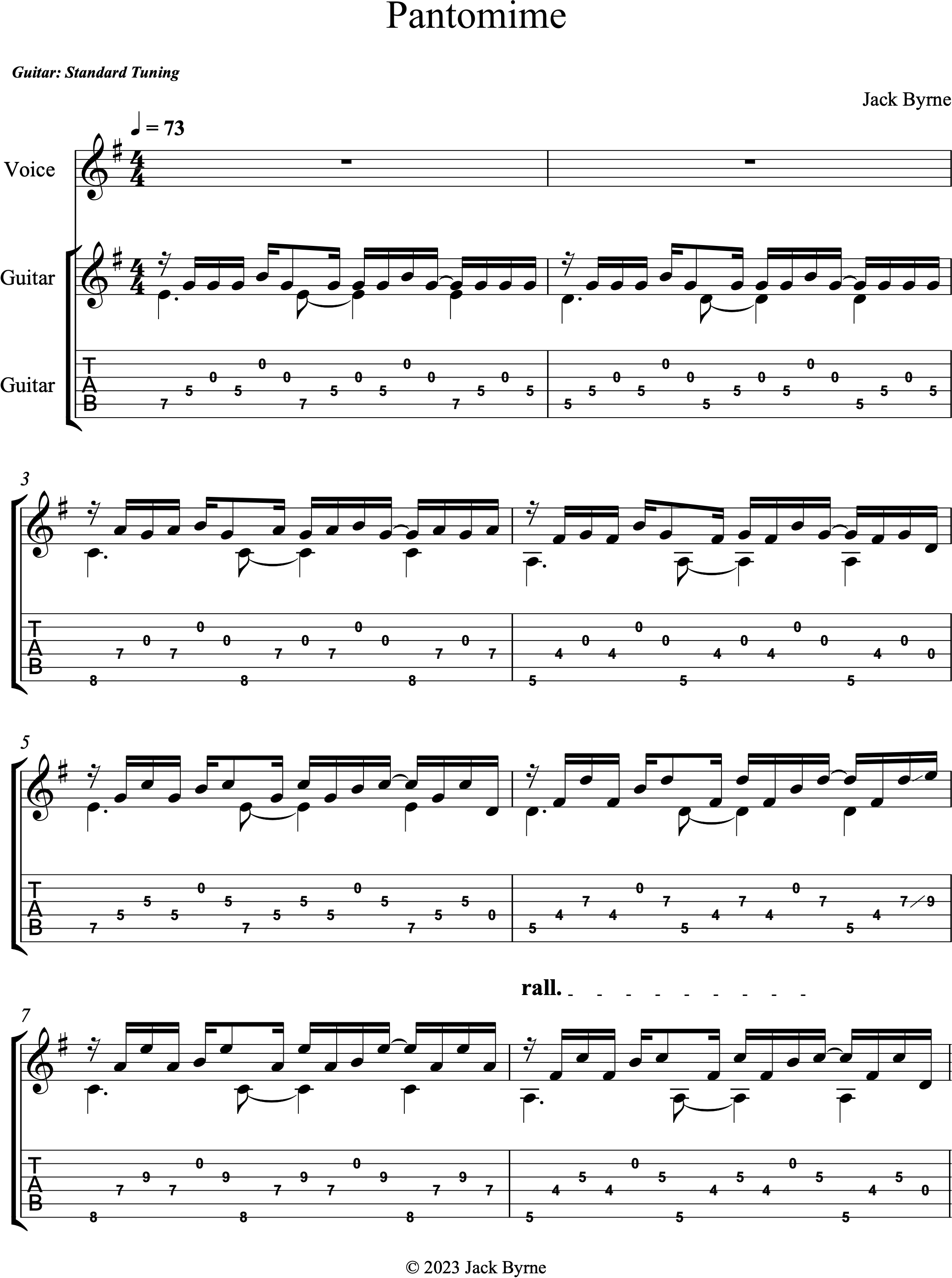 Jack Byrne - Pantomime (Sheet Music/TAB)
