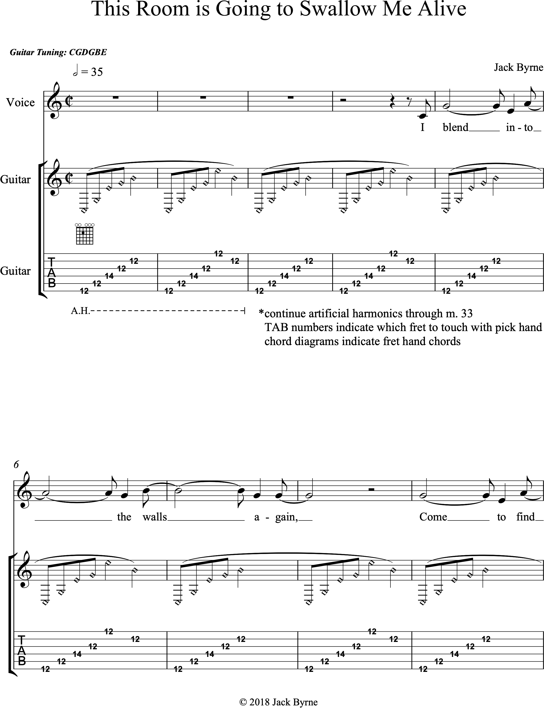 Jack Byrne - This Room Is Going To Swallow Me Alive (Sheet Music/TAB)