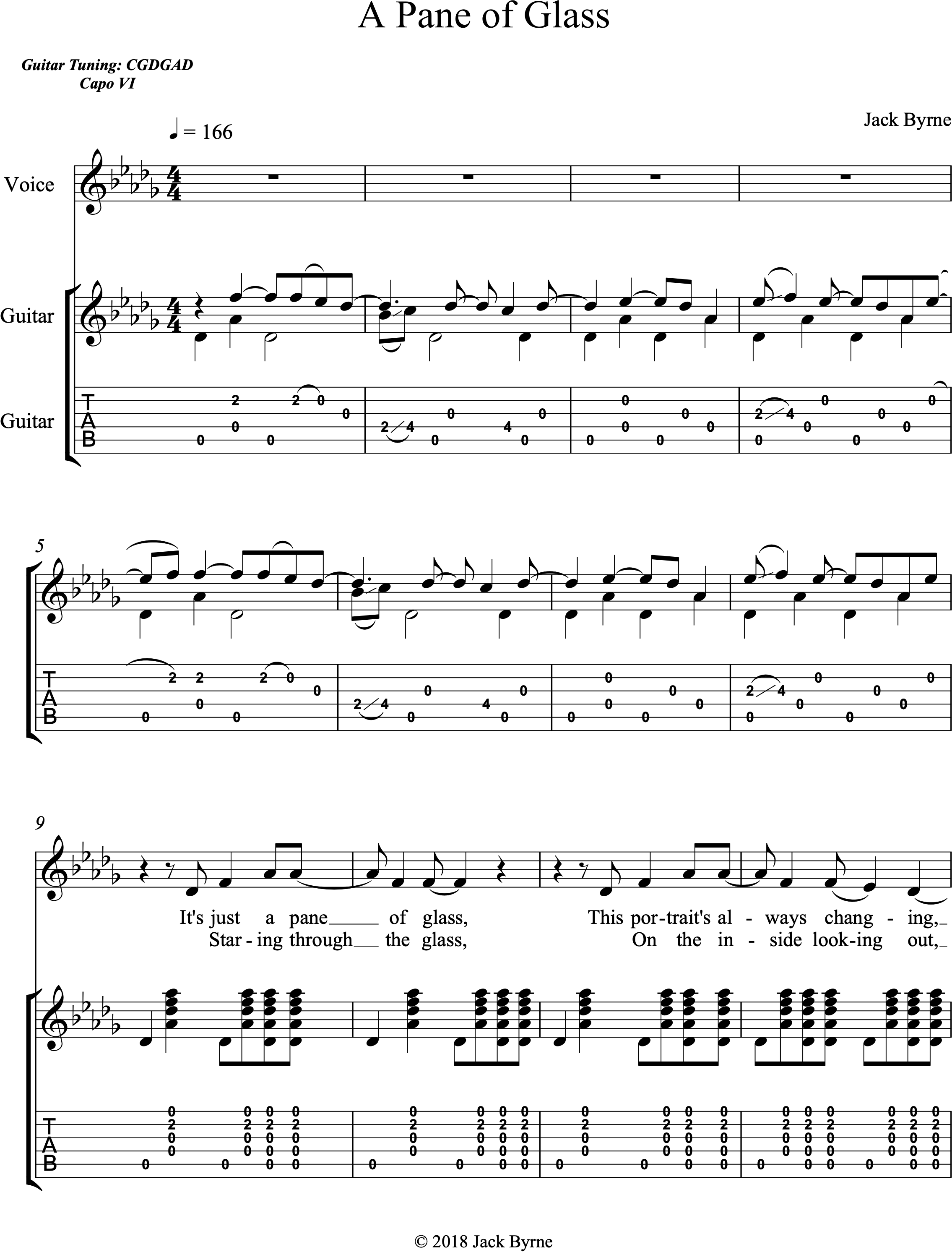 Jack Byrne - A Pane of Glass (Sheet Music/TAB)