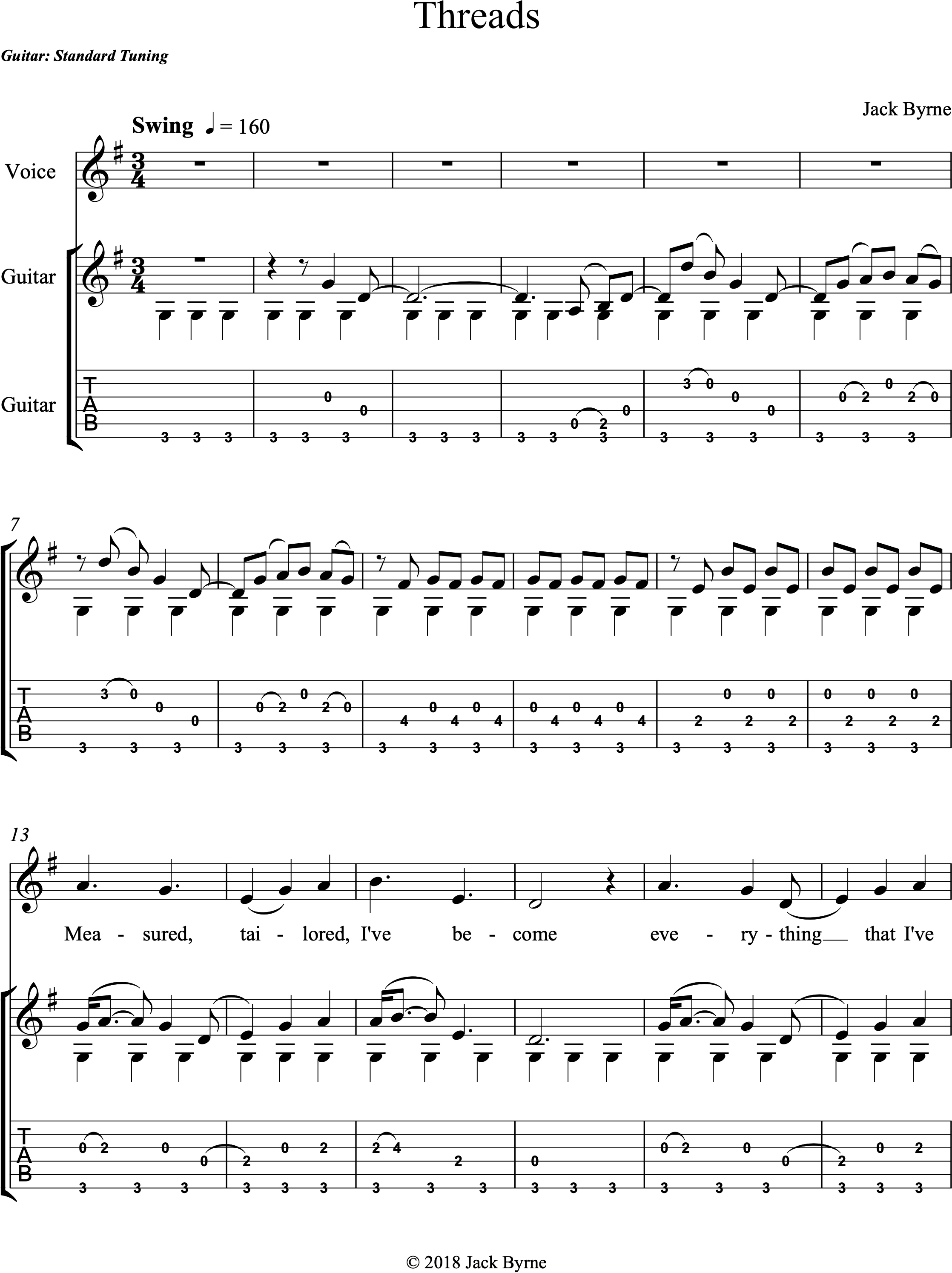 Jack Byrne - Threads (Sheet Music/TAB)