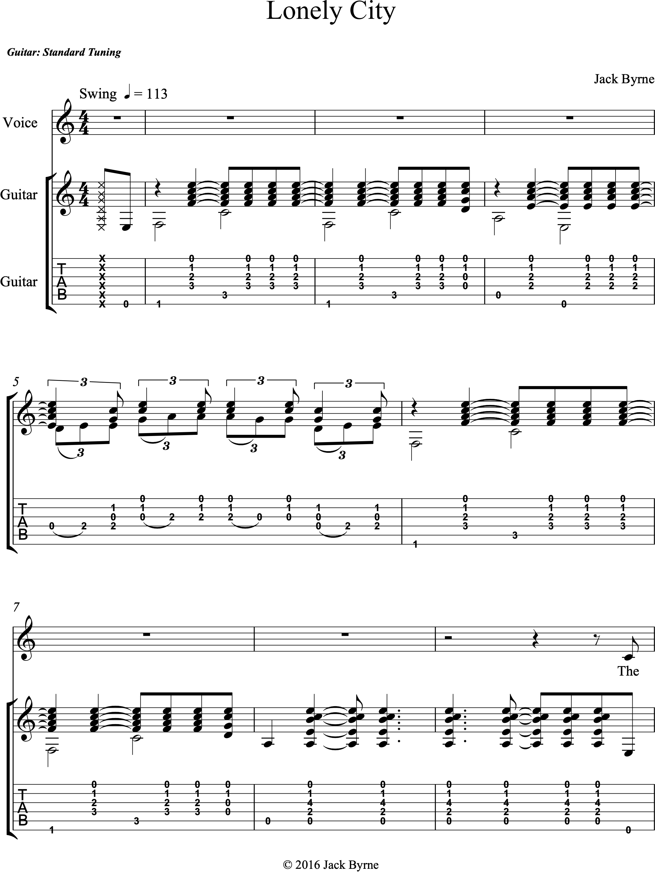 Jack Byrne - Lonely City (Sheet Music/TAB)