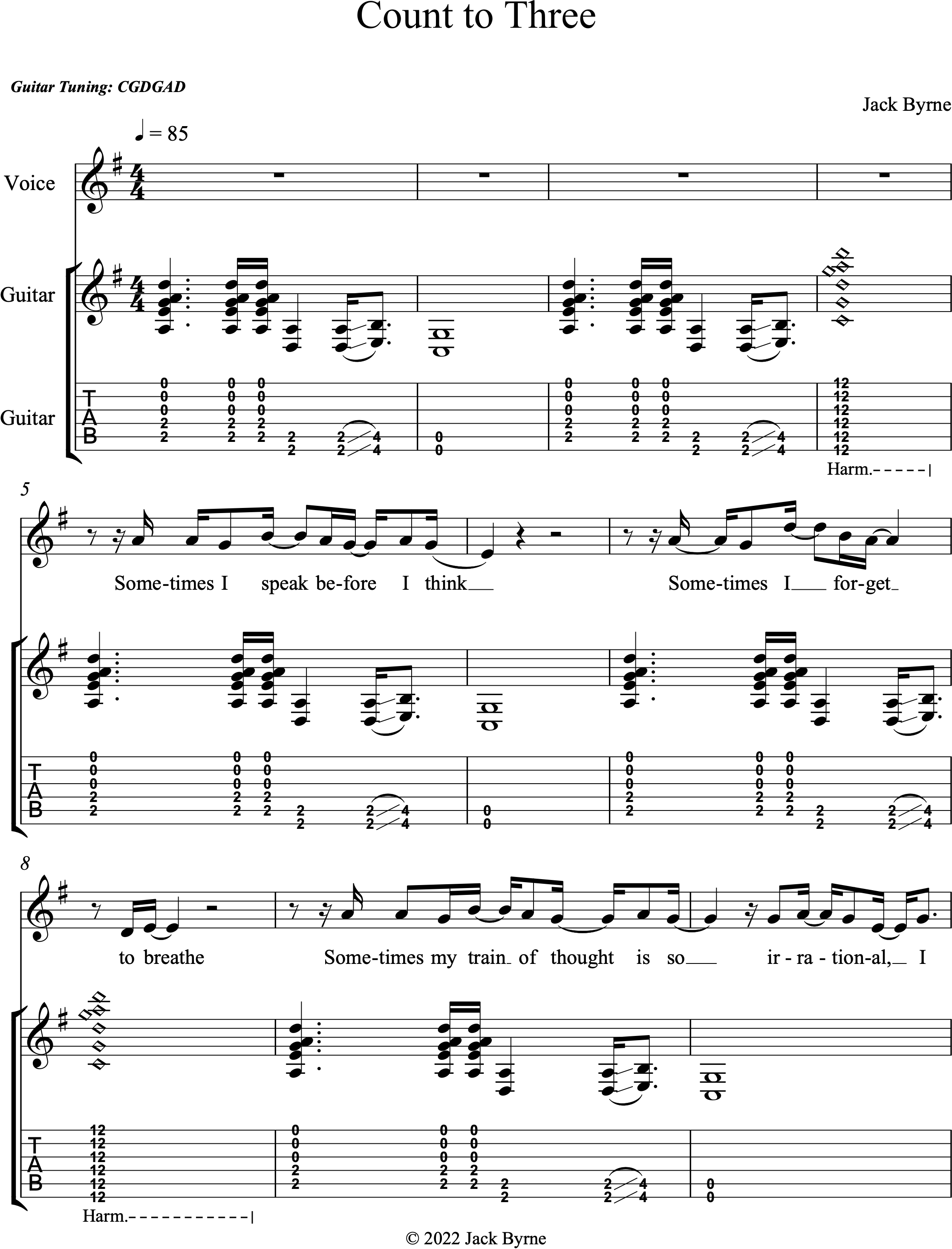 Jack Byrne - Count to Three (Sheet Music/TAB)