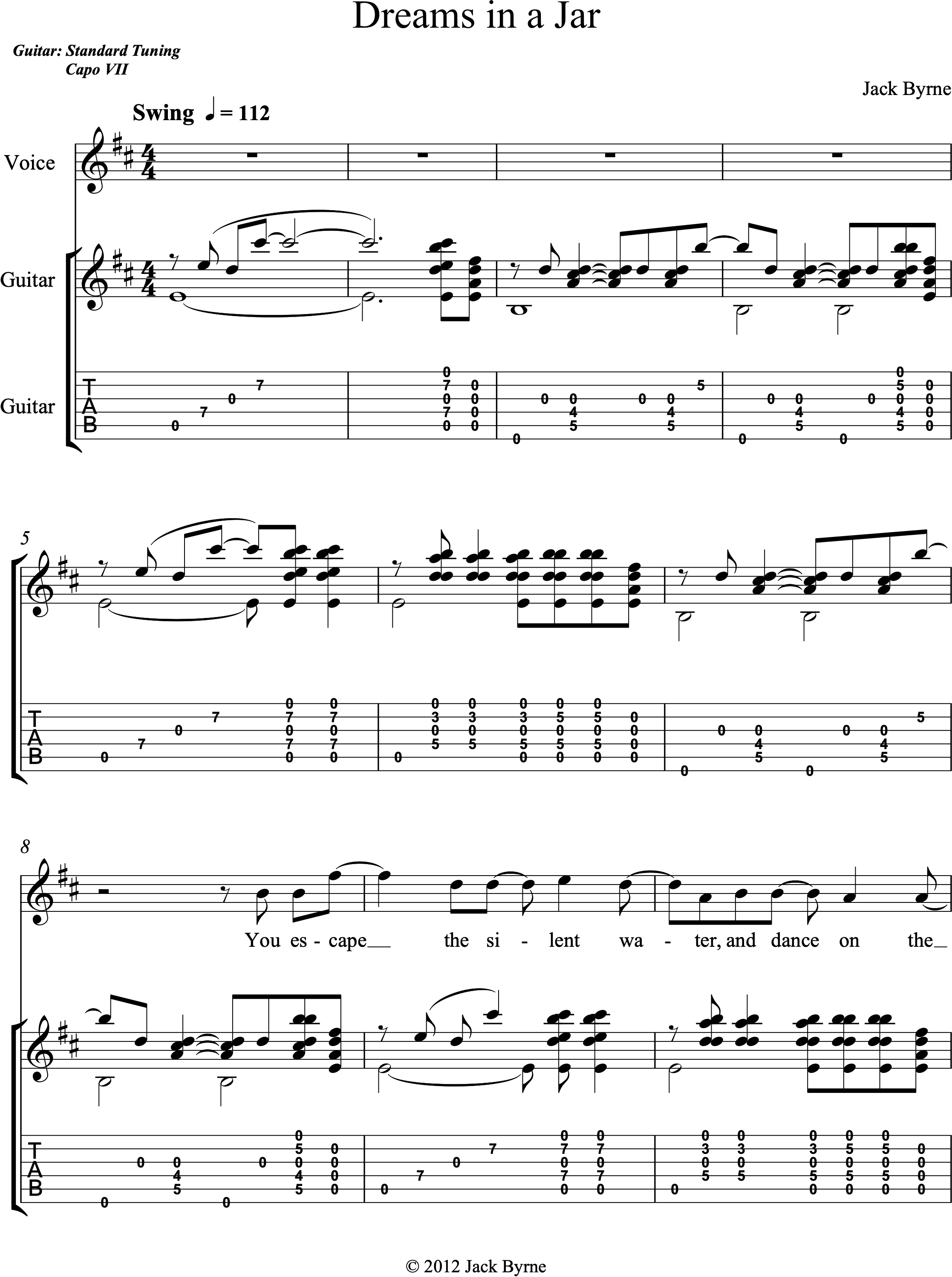 Jack Byrne - Dreams in a Jar (Sheet Music/TAB)