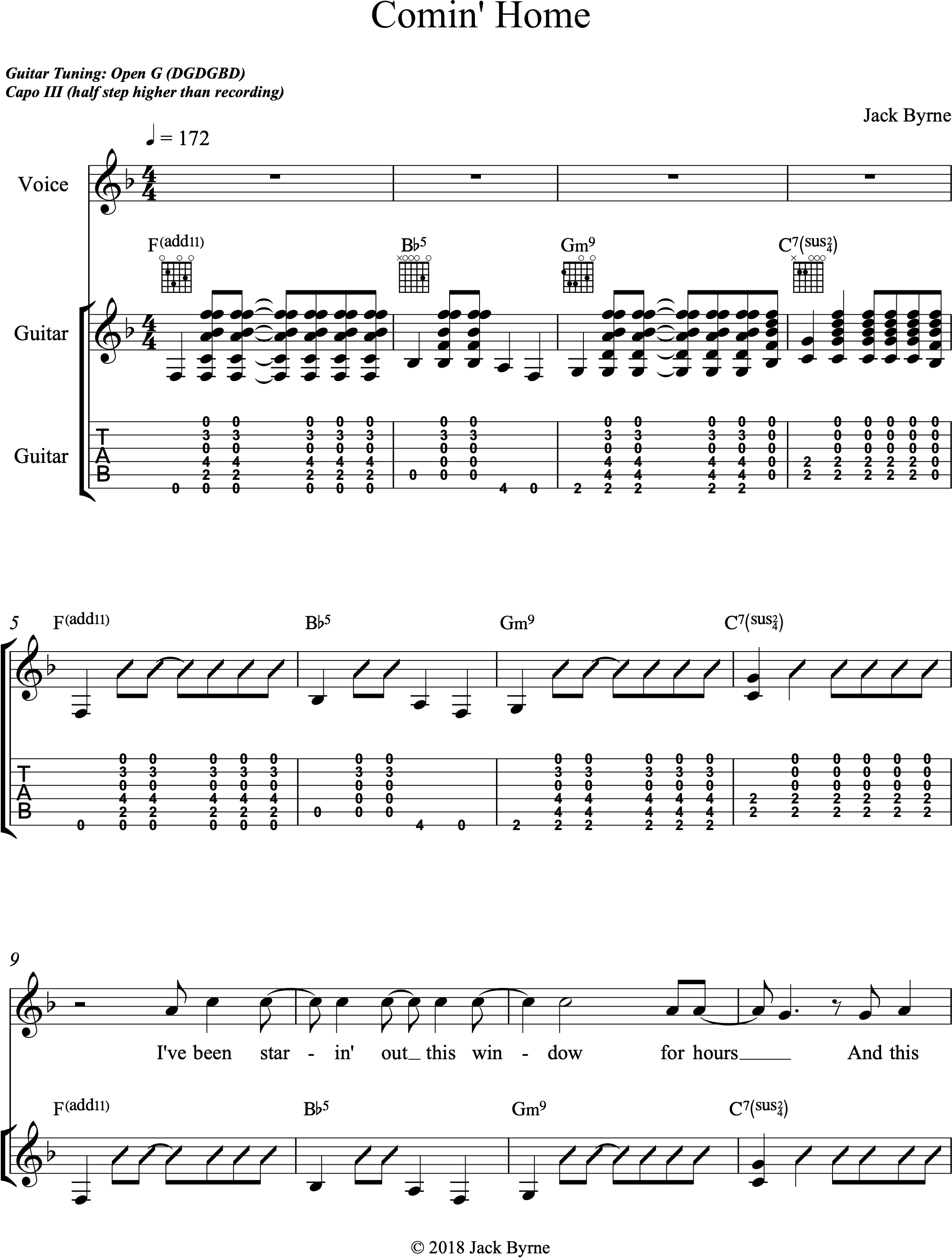 Jack Byrne - Comin Home (Sheet Music/TAB)