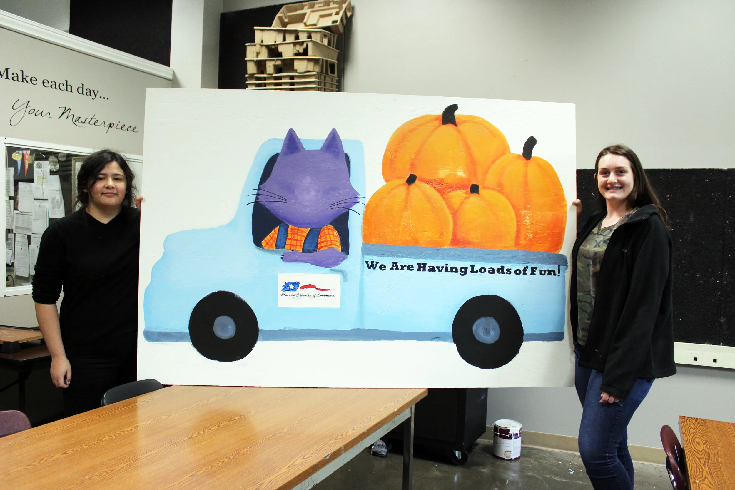 Wylie High School students, (Left to right) Sabrina Wong and Christen Peterson, created artwork which will be used in a fundraising effort by the Murphy Chamber of Commerce Scholarship Foundation.