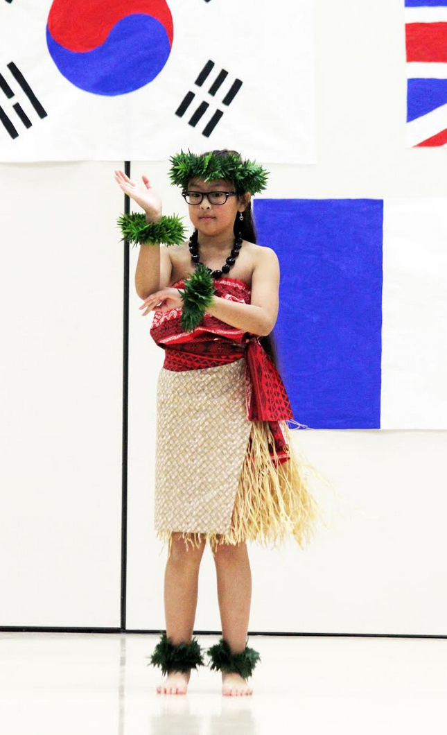 Charline Mesa, Boggess fourth grader, performed with other hula dancers.