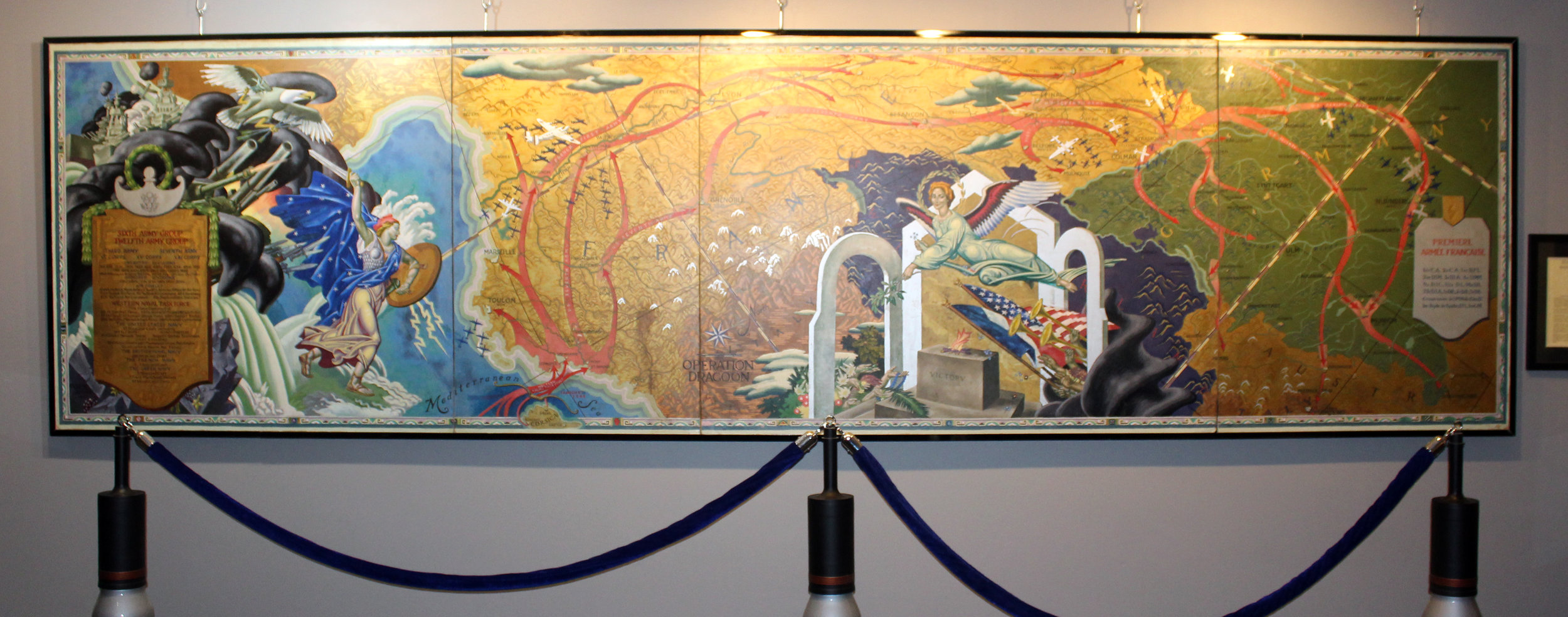 A 15’ x 60’ mural titled ‘Operation Dragoon’ by American master Eugene Savage (artist of murals in State Fair of Texas Hall of State). This is one of many military-themed art pieces on display.