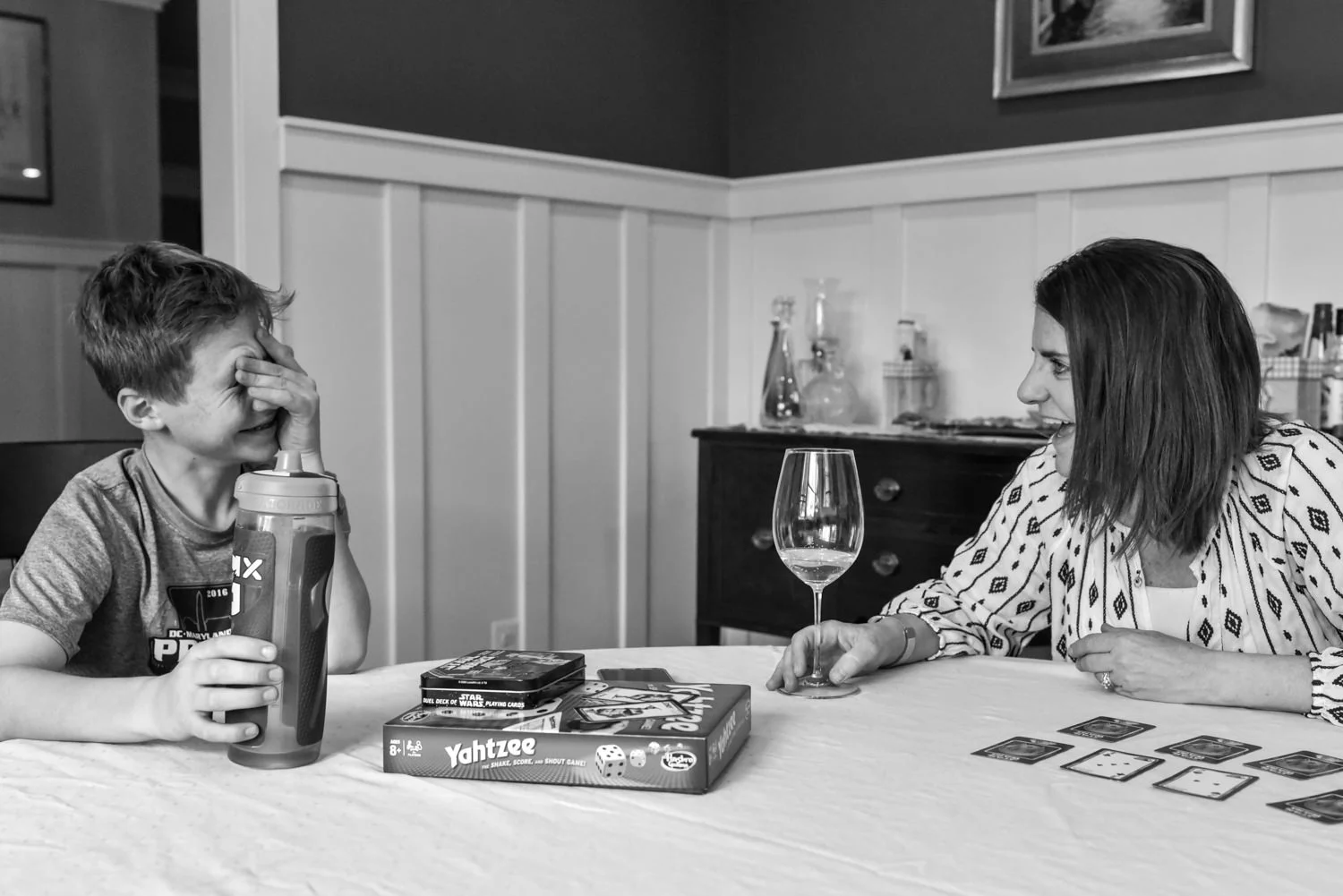 mom laughs with her son