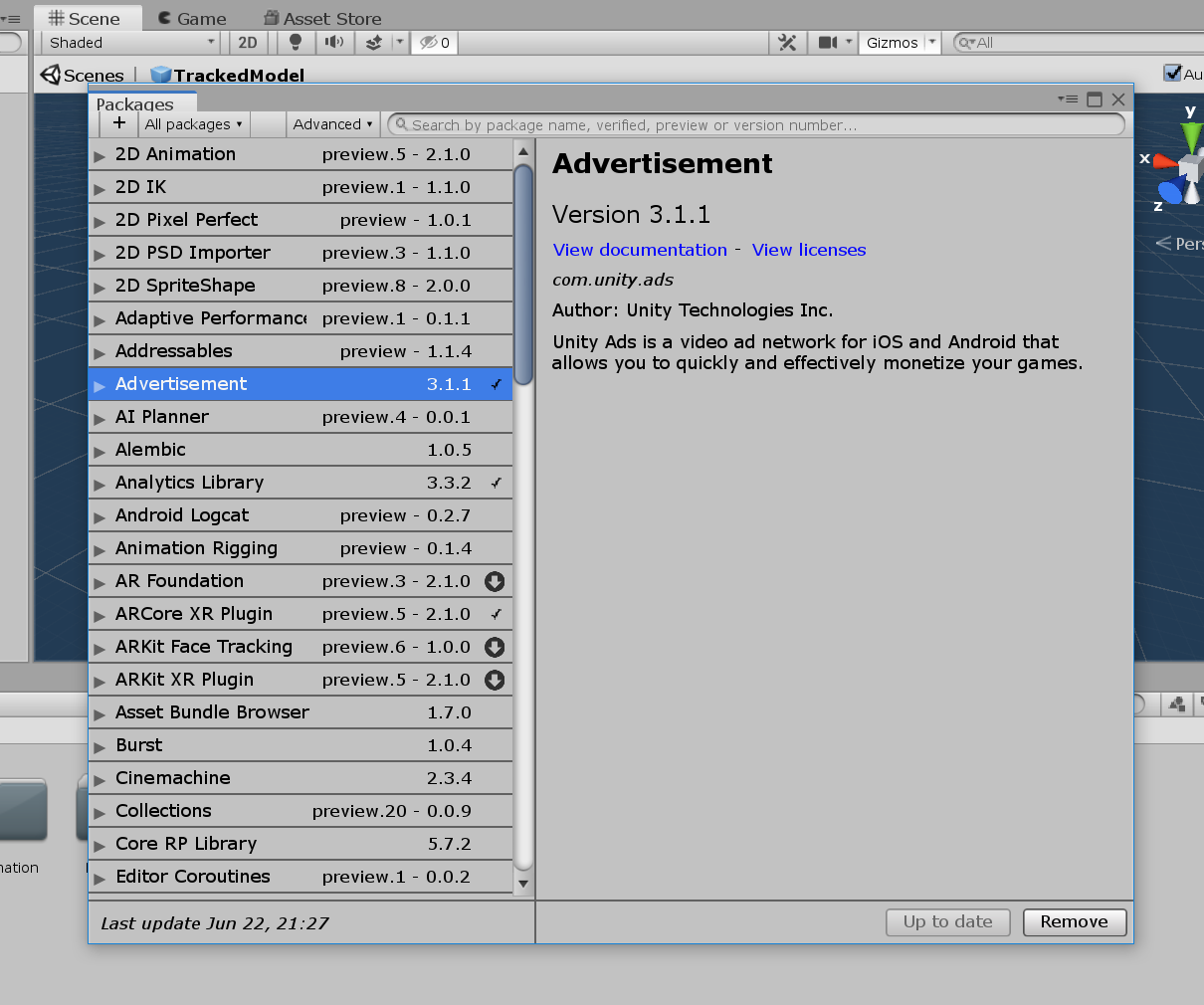 Step 3: Go To Window > Package Manager to ensure you have the required plugins. The template should already have them.