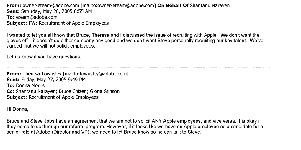 Adobe email regarding Apple recruiting