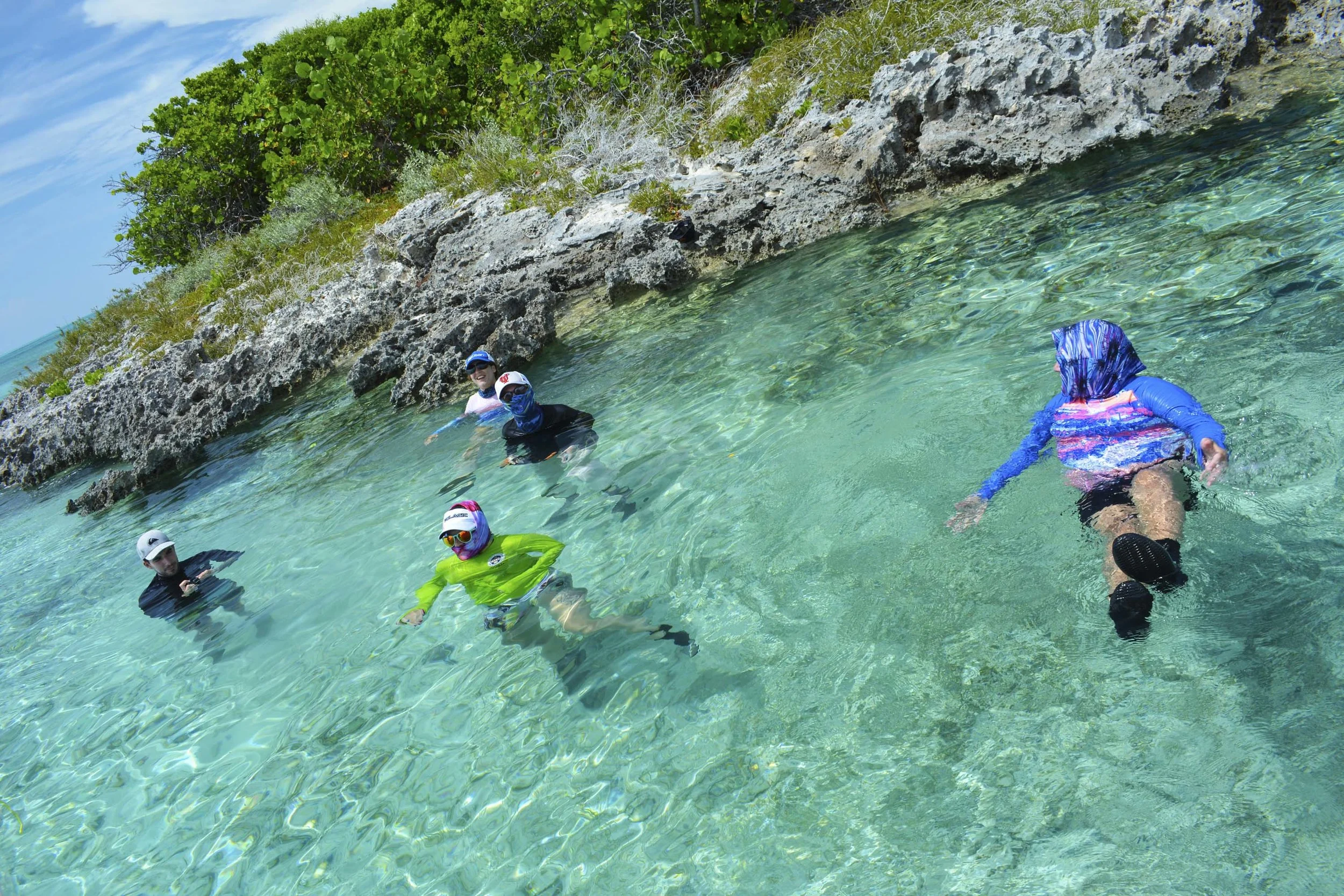 Guests cool off in the warm Bahamian blues