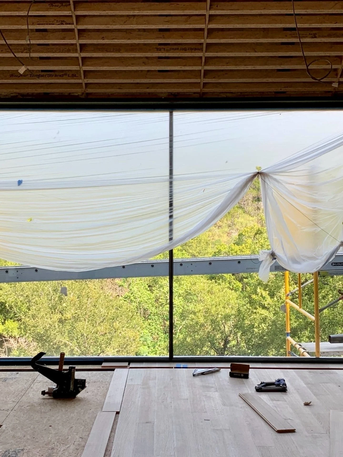 Progress continues at our #GreenbeltResidence, with white oak floors by @ingrainedbynature underway. #MiroRiveraArchitects #FieldFridayATX