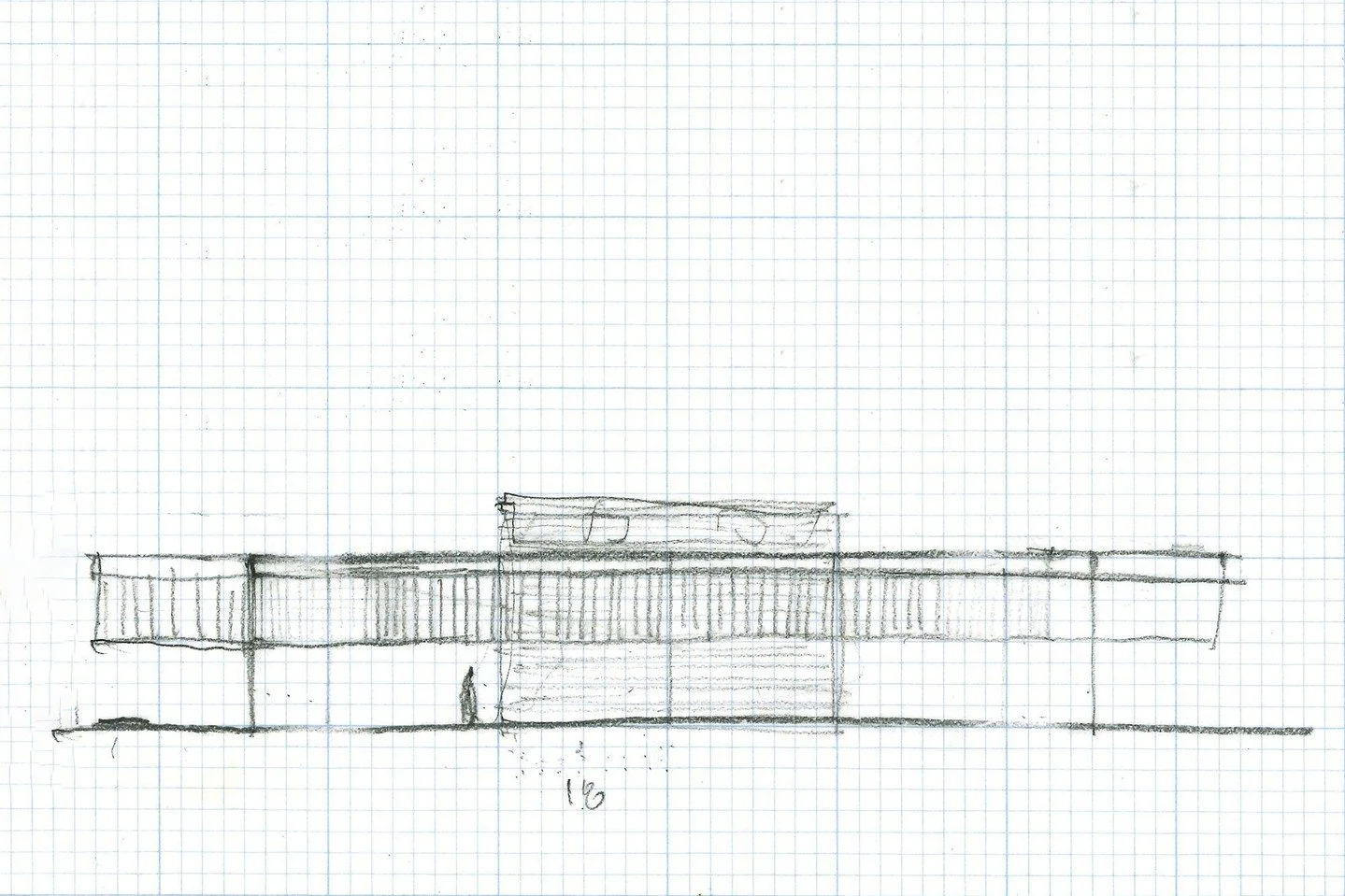 This elevation sketch for #CasaDelLago illustrates the concept of a brick cube shaded by trellises on either side that create a pleasant microclimate for outdoor living. #MiroRiveraArchitects #MRAProjectoftheWeek 📷 @rafaelgamo
