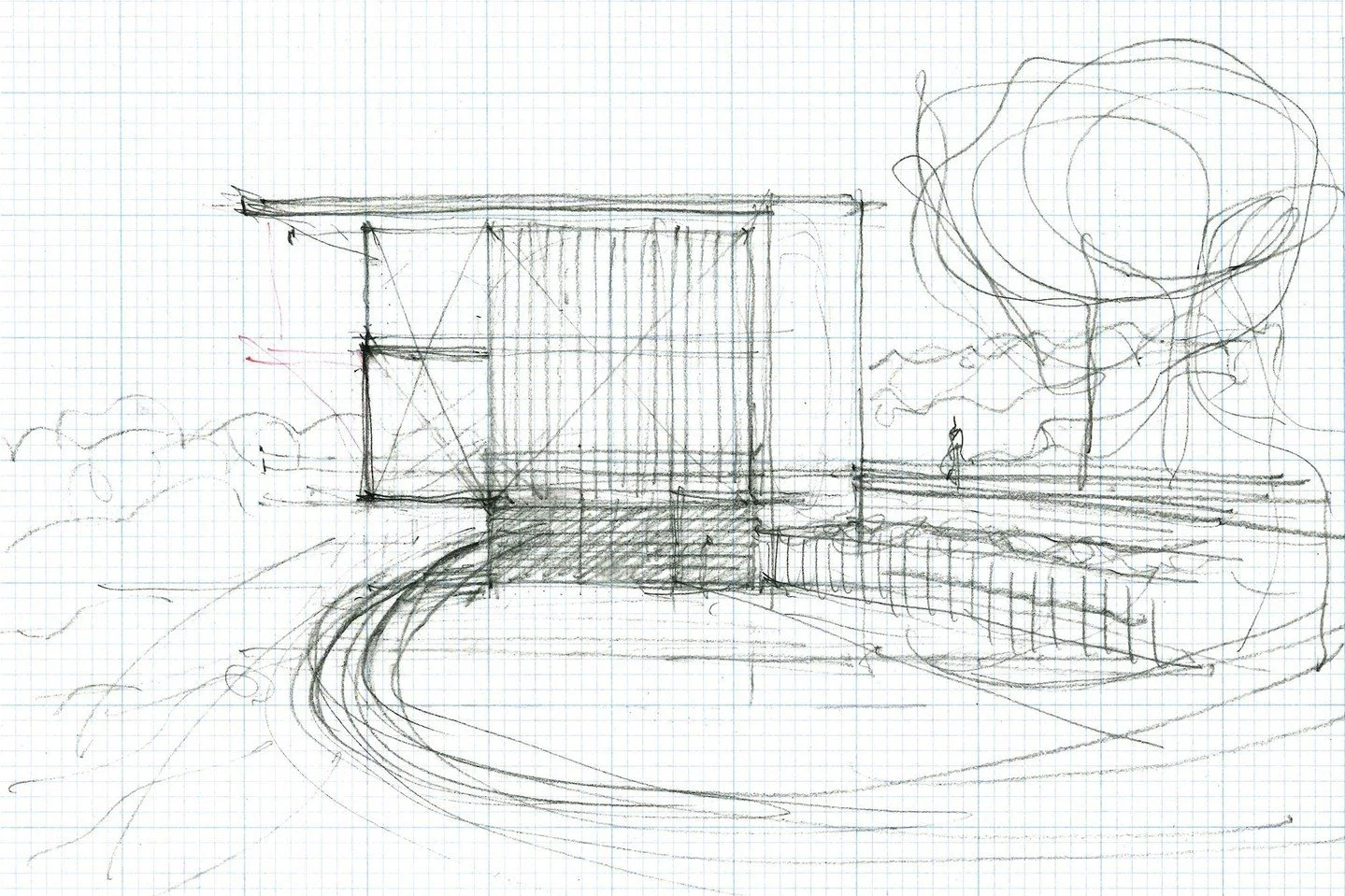 This early elevation-perspective of the #PingPongResidence depicts a three-story house burrowed into the site. While the material palette evolved, the basic concept remained constant. #MiroRiveraArchitects #MRAProjectoftheWeek 📷 @thevuvobandit