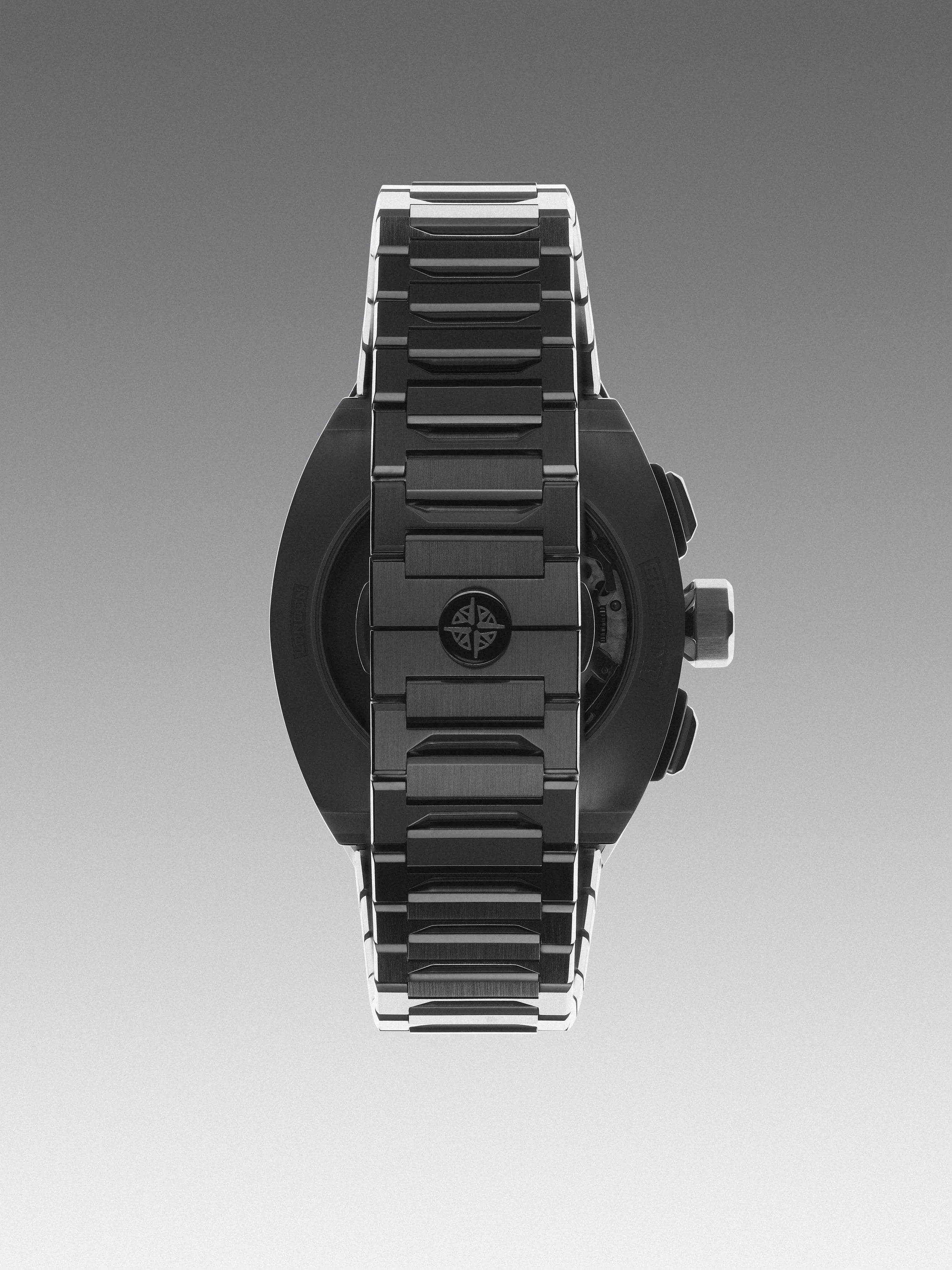 A space inspired and scientific looking image of the watch from the back.