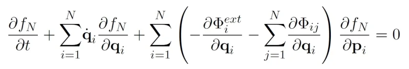 2. The Liouville equation for a probability distribution function, describing the interaction of N particles via some potential. It is the equation of (kinetic) plasma physics, but it has to be truncated and hacked away at before it gives anything useful away.