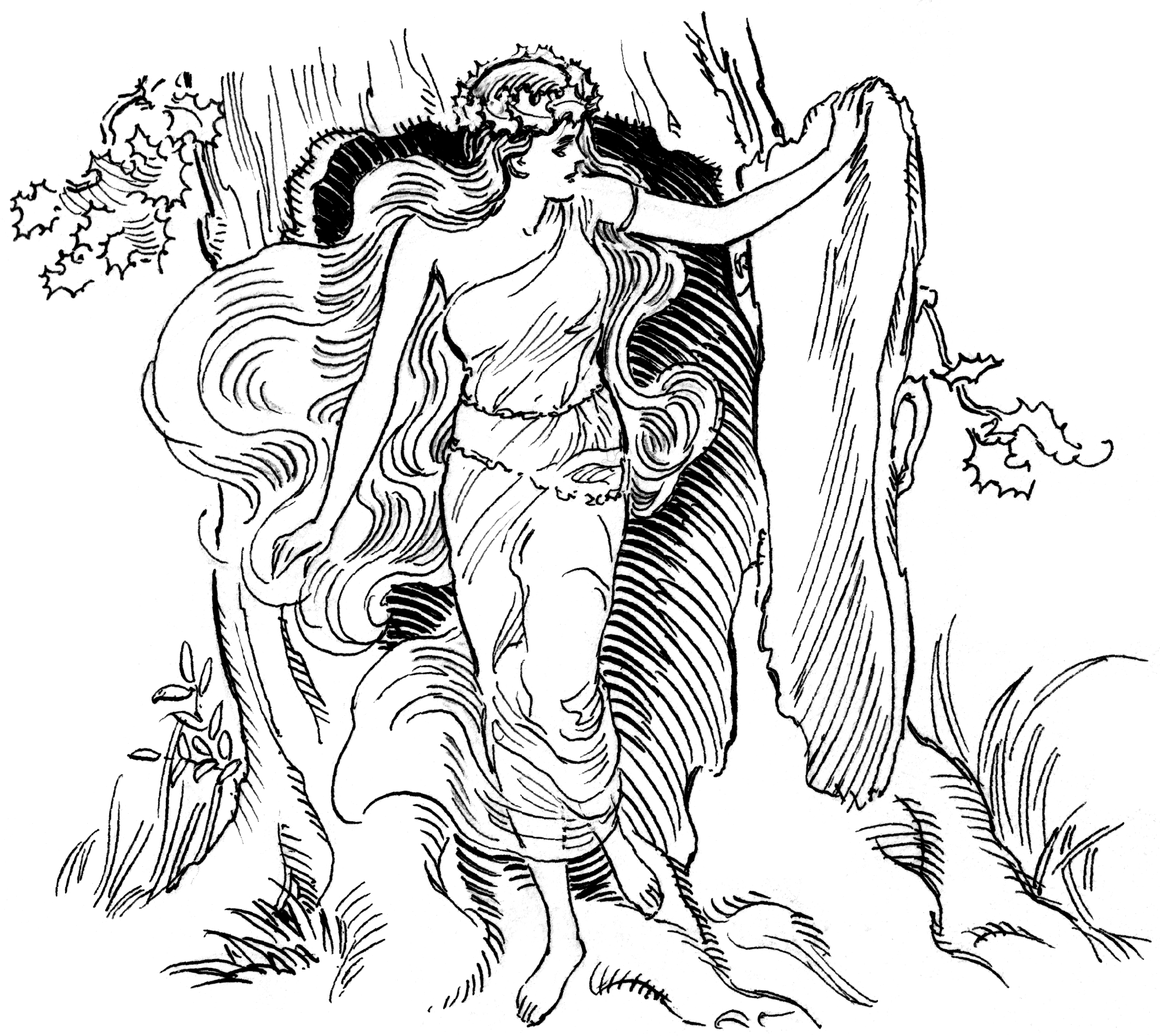Dryad exploring outside of her tree, from Wiki Commons