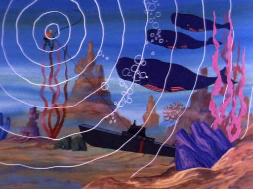 Aquaman asking whales for help with his mind. Do you think he can talk to babies? Image from the Super Friends Wiki