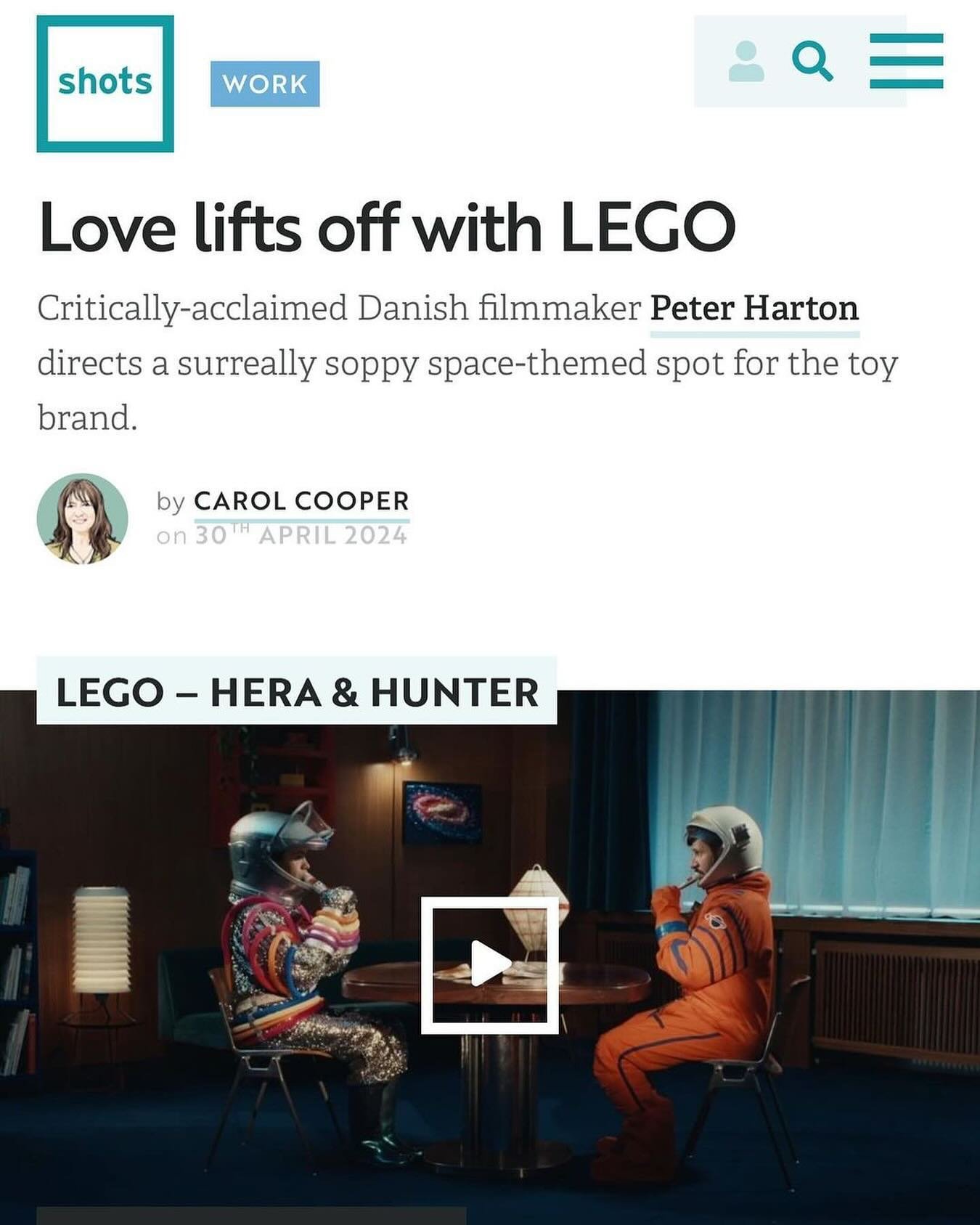 @moxiepictures director Peter Harton&rsquo;s &ldquo;Hera &amp; Hunter,&rdquo; a whimsical tale of interstellar romance for @lego, has been featured in @shots_creative 🚀

Check it out in our link in bio.