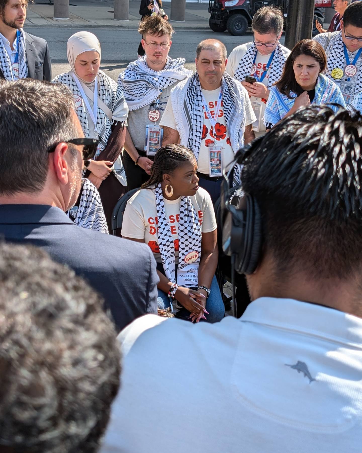The Uncommitted Movement sit in continues into day four of the DNC. Rep Cori Bush and Rep Pramila Jayapal are here. Everyone is waiting to see if the DNC will allow a Palestinian American speaker.