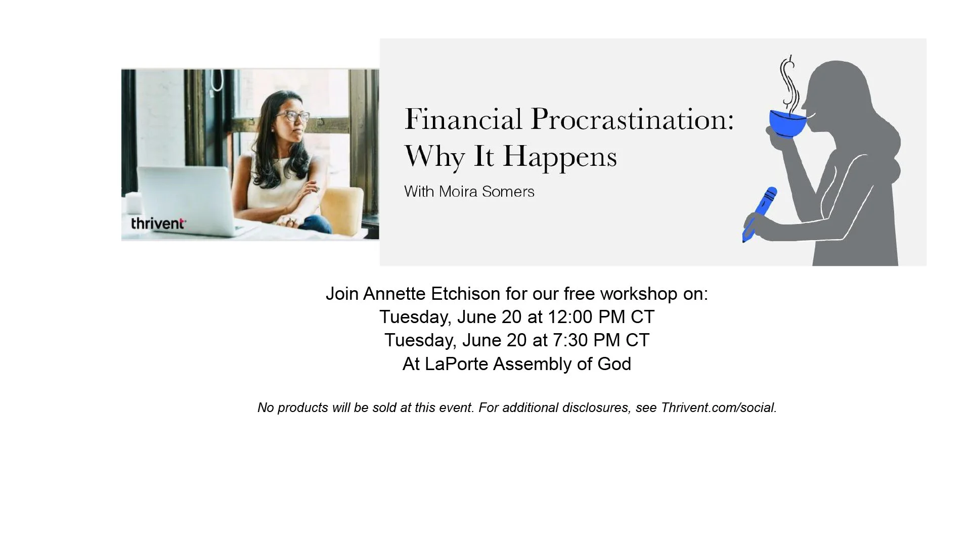 FREE Financial Workshop by Thrivent, Tuesday, June 20 at Noon or 7:30