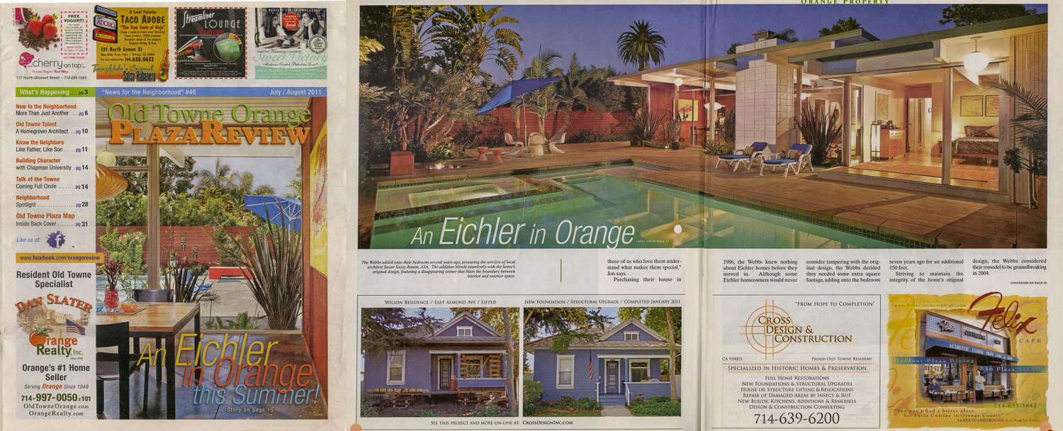 Tearsheet from Old Town Orange Plaza Review. Image was part of feature article with 8 total images I created to highlight the architecture of this Eichler designed house in Orange, CA.