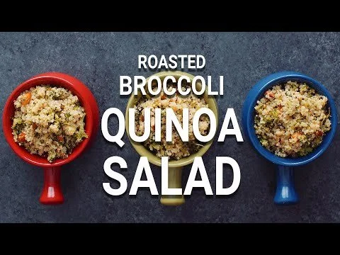 VEGAN ROASTED BROCCOLI QUINOA SALAD WITH HONEY MUSTARD DRESSING RECIPE || fooduzzi