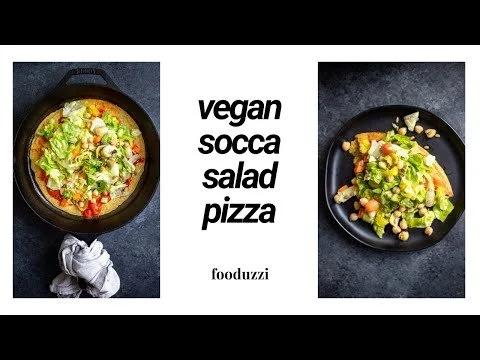 VEGAN SOCCA SALAD PIZZA RECIPE || fooduzzi.com