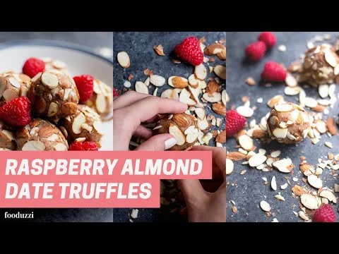 RASPBERRY ALMOND DATE TRUFFLES || fooduzzi.com