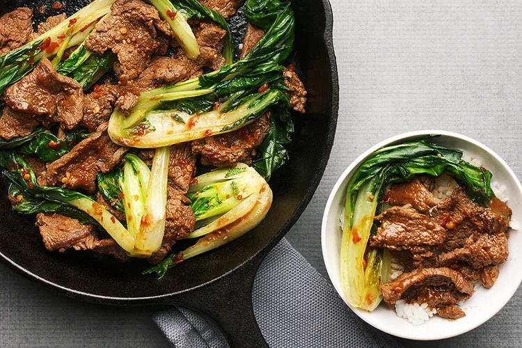 Flatiron steak and bok choy.