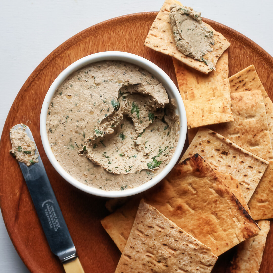 Grilled-eggplant p&acirc;t&eacute;, headily fragranced by both the leaves and seeds of fenugreek and coriander, built on a foundation of walnuts and garlic, with a whisper of chilli heat.

I was introduced to vegetable p&acirc;t&eacute;s like this &n