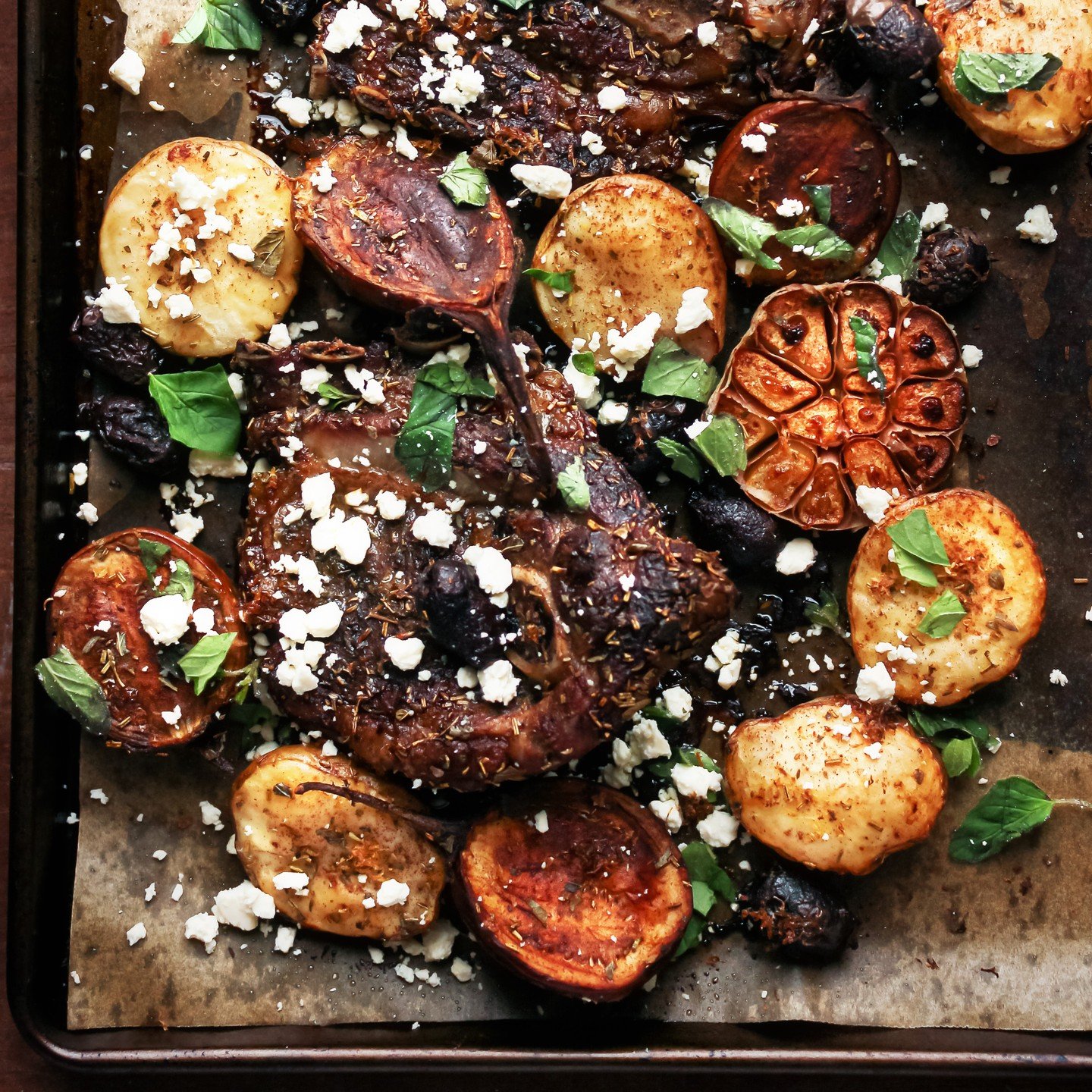 Greek lamb tray bake, with eggplants, potatoes, olives and feta.

This brown chaos is one of my favourite things to make, cook and eat. It's not pretending to be real Greek food, but brings together some of its greatest hits as ingredients.

It's inc