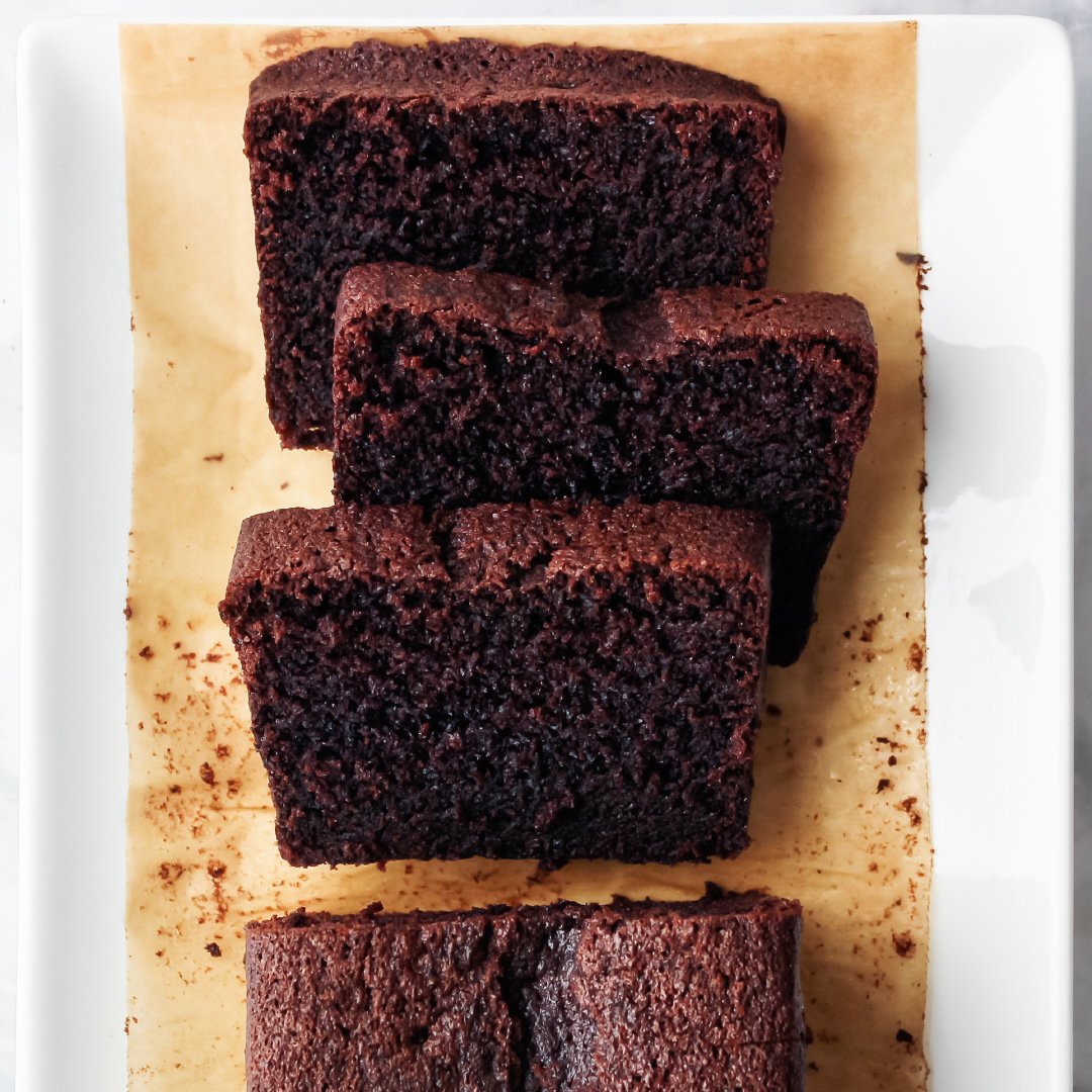 A sour-cream chocolate loaf cake &ndash; or, more precisely, a half-loaf cake because I make it in a little half-loaf tin (8 x 15cm).

I've been iterating this cake at this scale for what turns out to be more than a decade &ndash; constantly tweaking