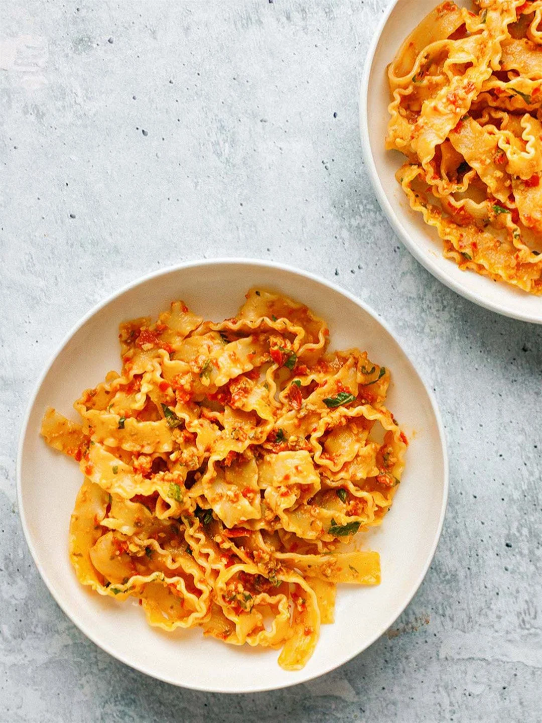 It&rsquo;s 42&deg;C (108&deg;F) here today 🥵 so this no-cook Trapanese pesto is a practical &ndash; and delicious &ndash; option. Mafaldine tossed with a quick blitz of cherry tomatoes, golden sultanas, capers, almonds, anchovies, garlic and olive o