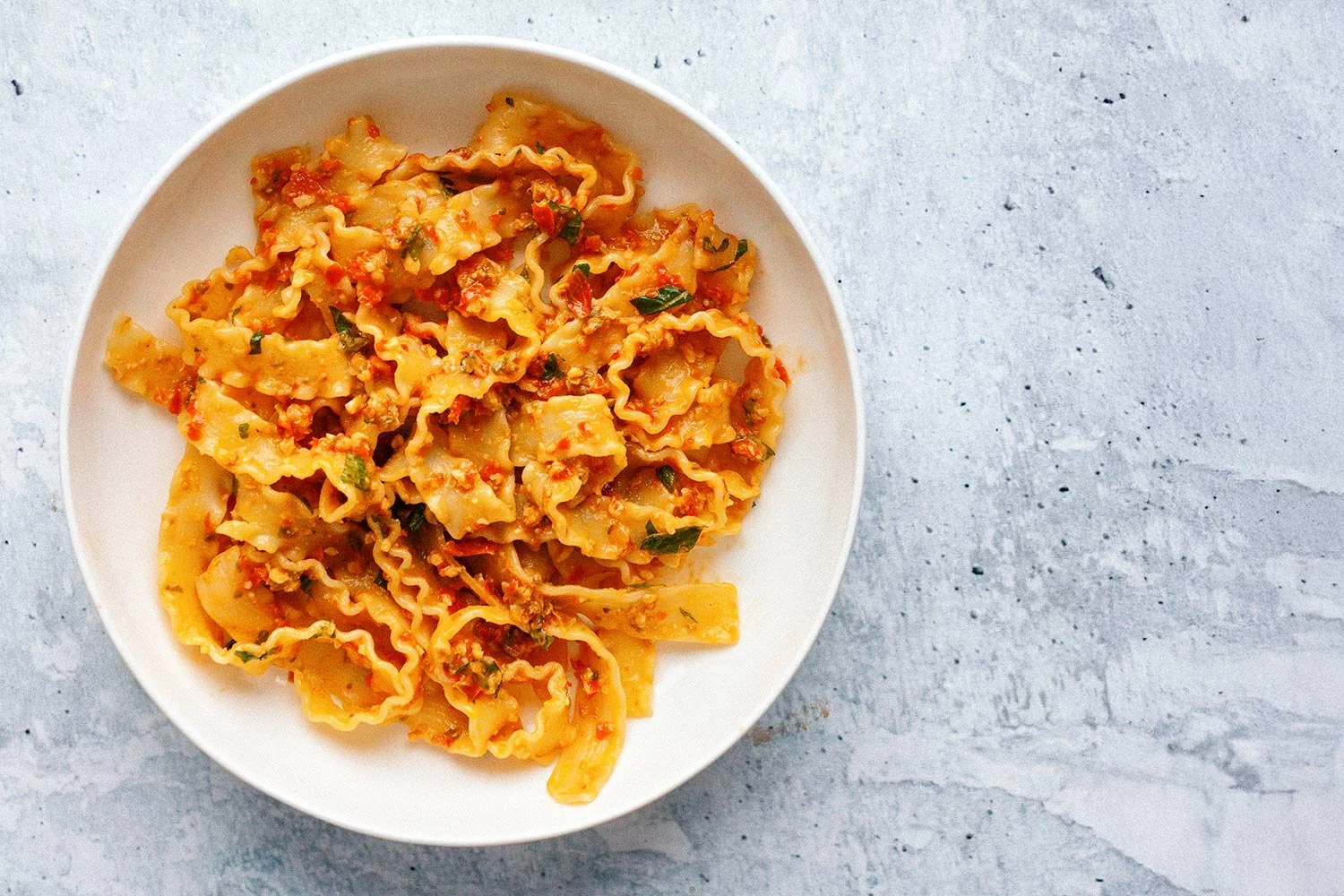 Mafaldine with Trapanese pesto