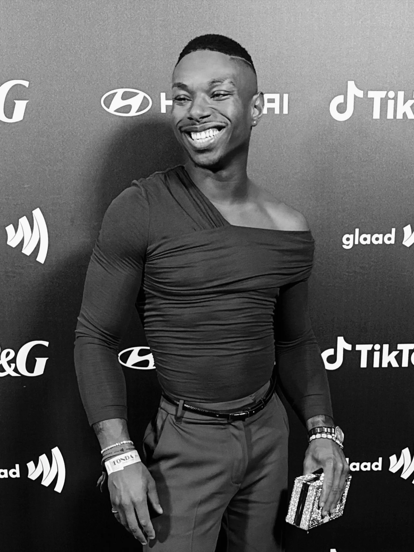 Tré Melvin GLAAD Honors black and white red carpet