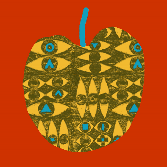 animation of patterned apple in colourful handmade style by katy welsh