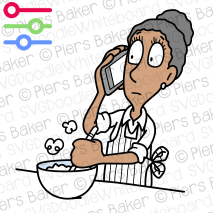 DiversityBlackWomanOnPhoneMobileCallCellCookingBakingKitchenBowlStirSpoonInterruption.png