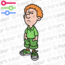 BoyKidChildToddlerAngryAnnoyedGrumpyFrownHandsPocketsShortsGinger.png