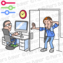 ManLateLazyWorkplaceOfficeTiredExhaustedAnnoyedColleagueAngryMaskOpenDoorClockTimeAnnoyed.png