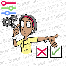 blackdiversitywomanpointthinkheadcogsworkoutindicateshowredxcrossgreentickboxescorrectrightgoodbadrightwrongknowledgebrainmind.png
