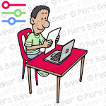 BlackBoyKidChildSchoolDeskReadingPaperworkLaptopComputerEducationClassroom.png